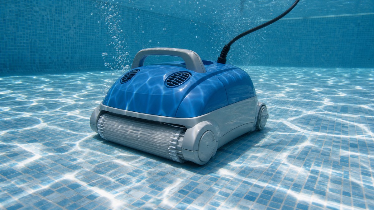 Dolphin M200 opinioni — mentre pulisce il fondo di una piscina