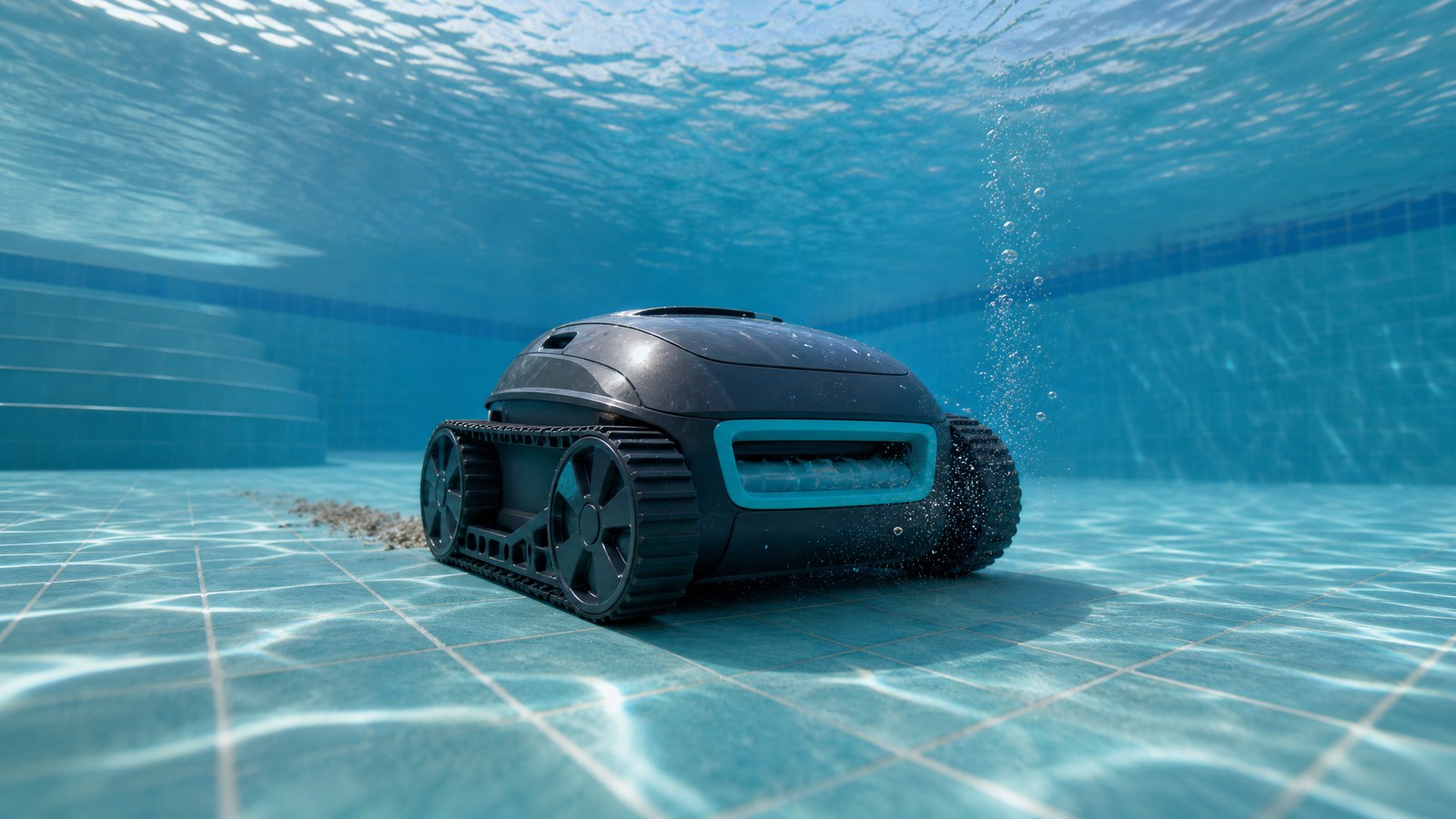 WYBOT E-TRON i 20 NG opinioni — mentre pulisce il fondo di una piscina residenziale