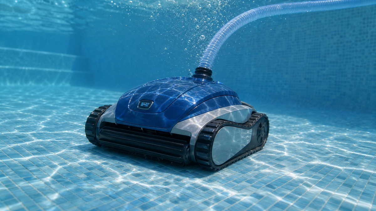 Zodiac MX6 opinioni — pulisce il fondo di una piscina con il tubo che traina verso lo skimmer