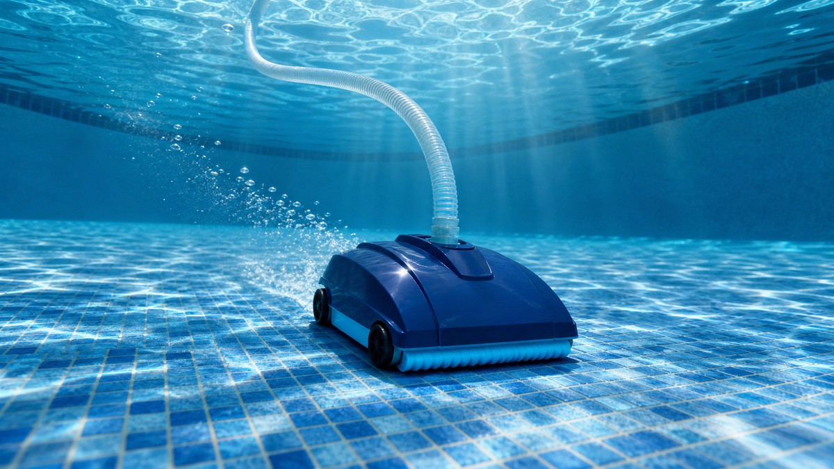 Zodiac T3 opinioni — mentre pulisce il fondo di una piscina con tubo collegato allo skimmer